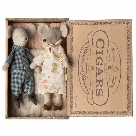 Maileg Grandma and  Grandpa Mice in Cigar Box