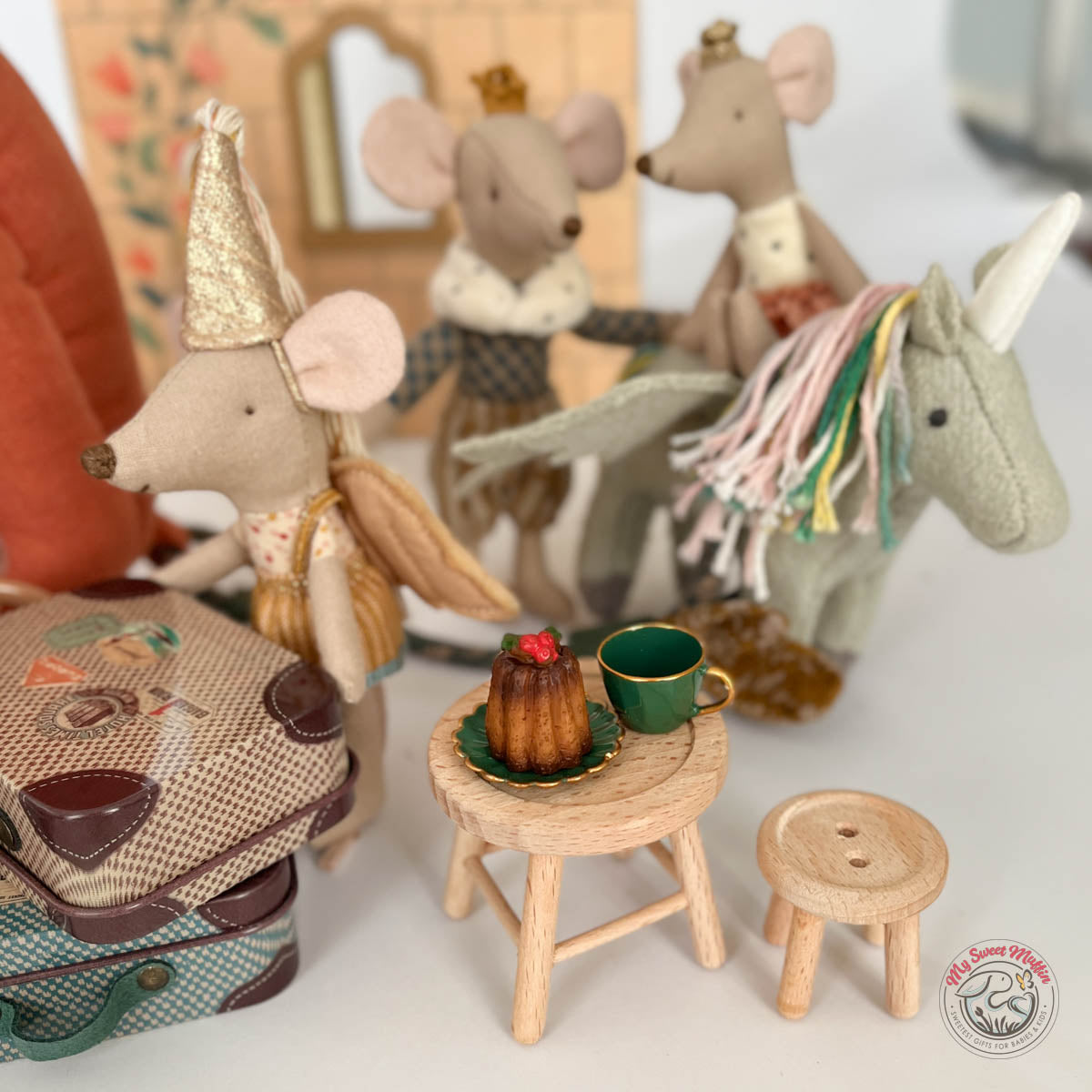 Maileg Mouse Size Button Table and Stool Set