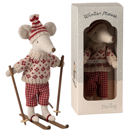 Maileg Winter Mouse with Ski Set, Mom/Dad, NEW