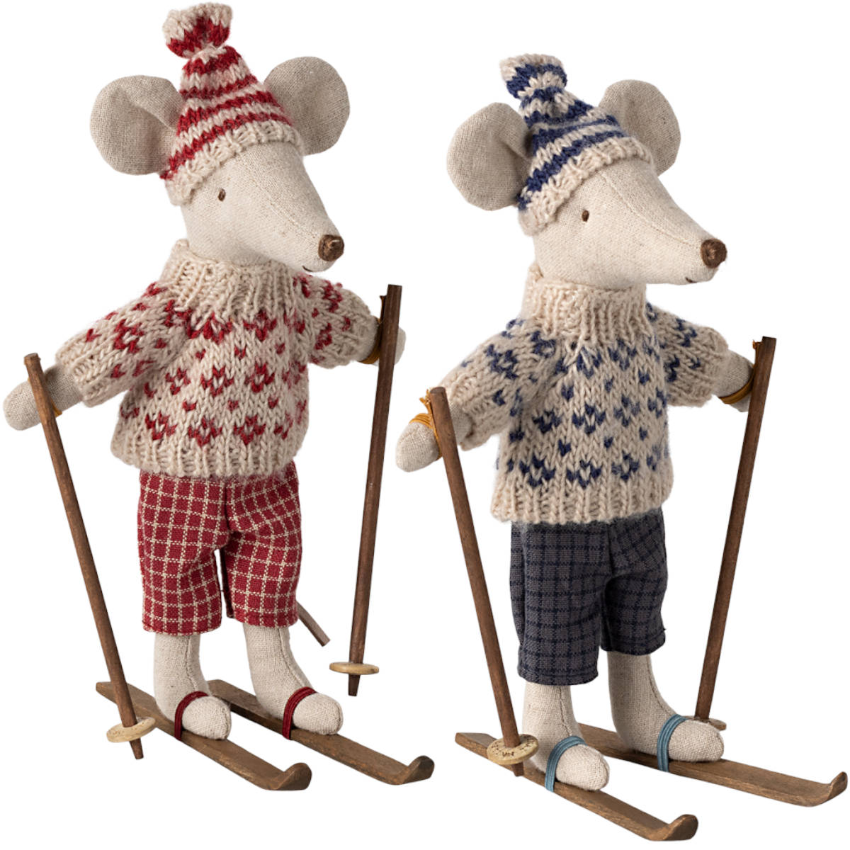 Maileg Winter Mouse with Ski Set, Mom/Dad, NEW