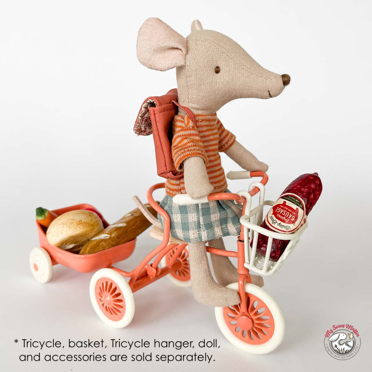 Maileg Big Sister Tricycle Mouse, Old Rose