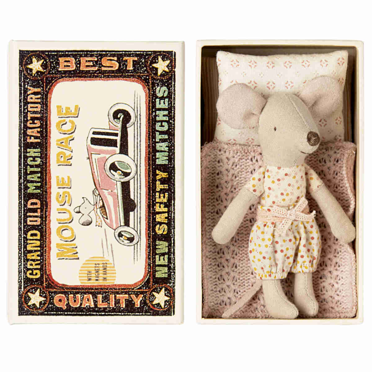 Maileg Little Sister Mouse in Box, Polka dots