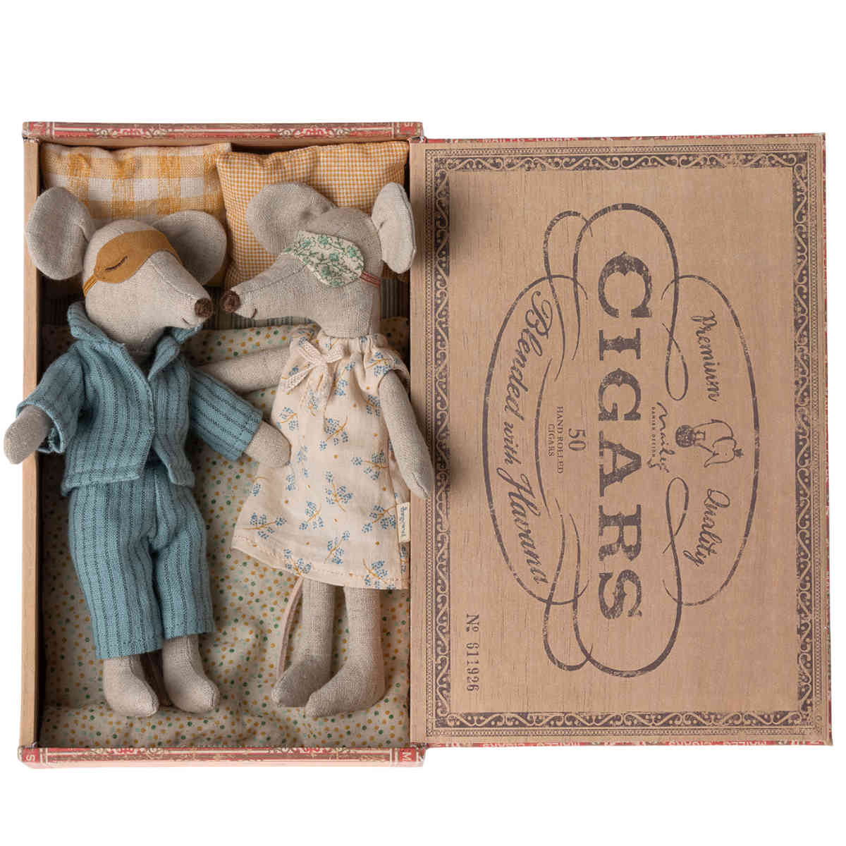 Maileg Mom and Dad Mice in Cigar Box