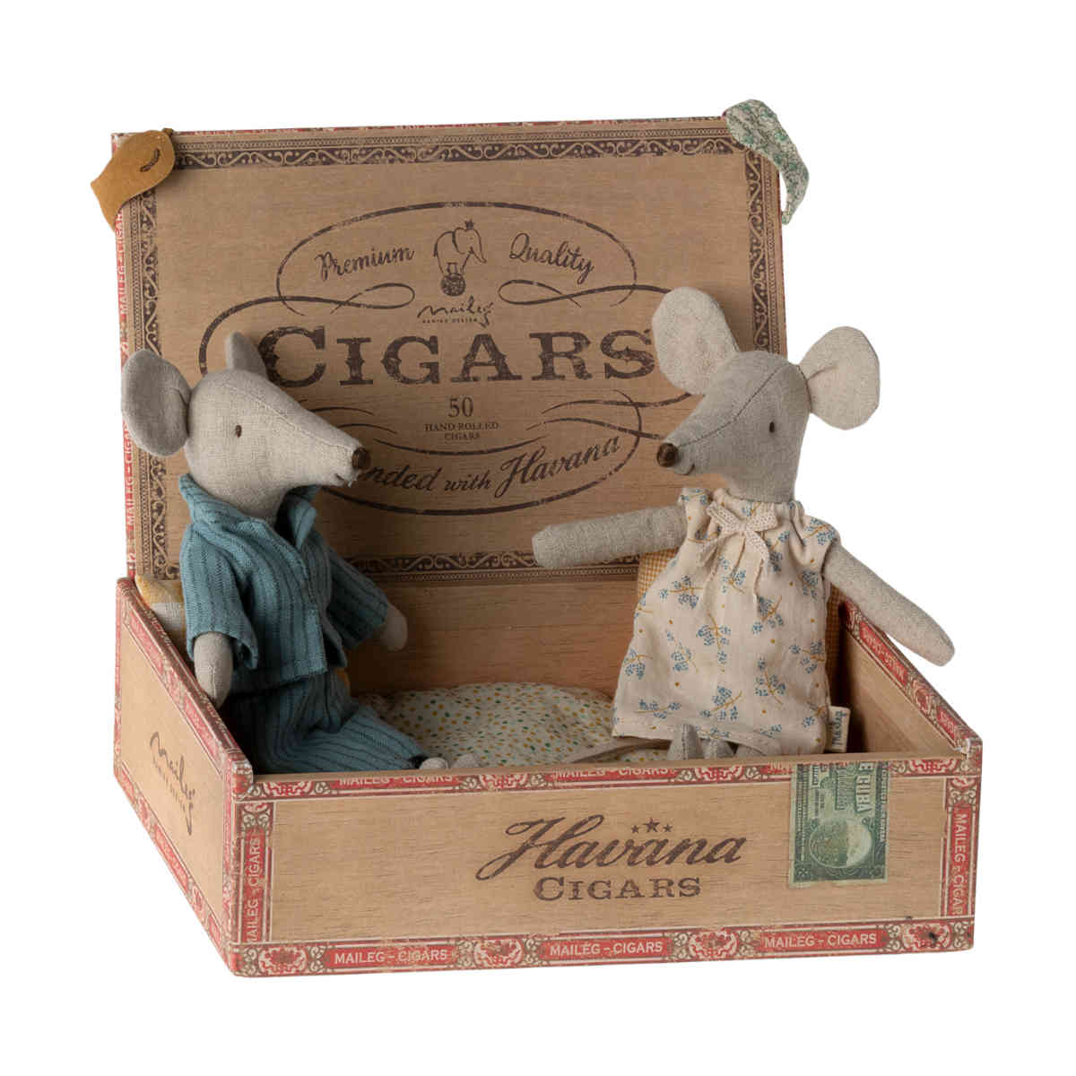 Maileg Mom and Dad Mice in Cigar Box