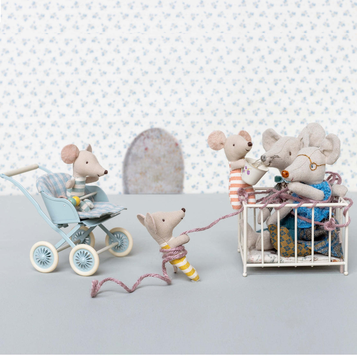 Maileg Grandma and Grandpa Mouse in Matchbox Bed