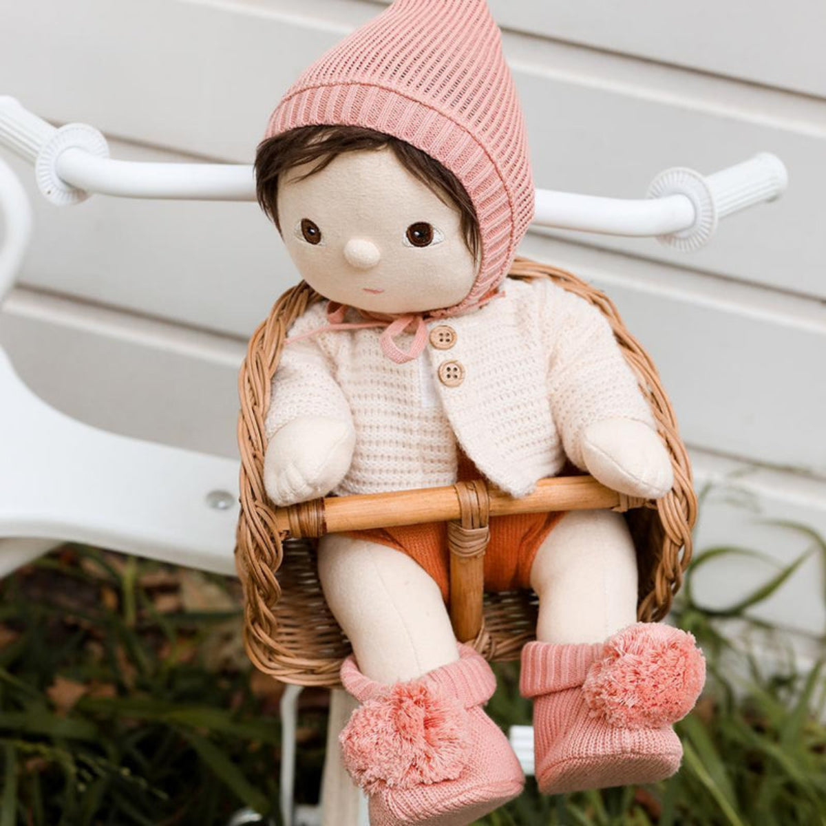 Olli Ella Dinkum Doll Knit Bonnet and Bottles set, Bloom