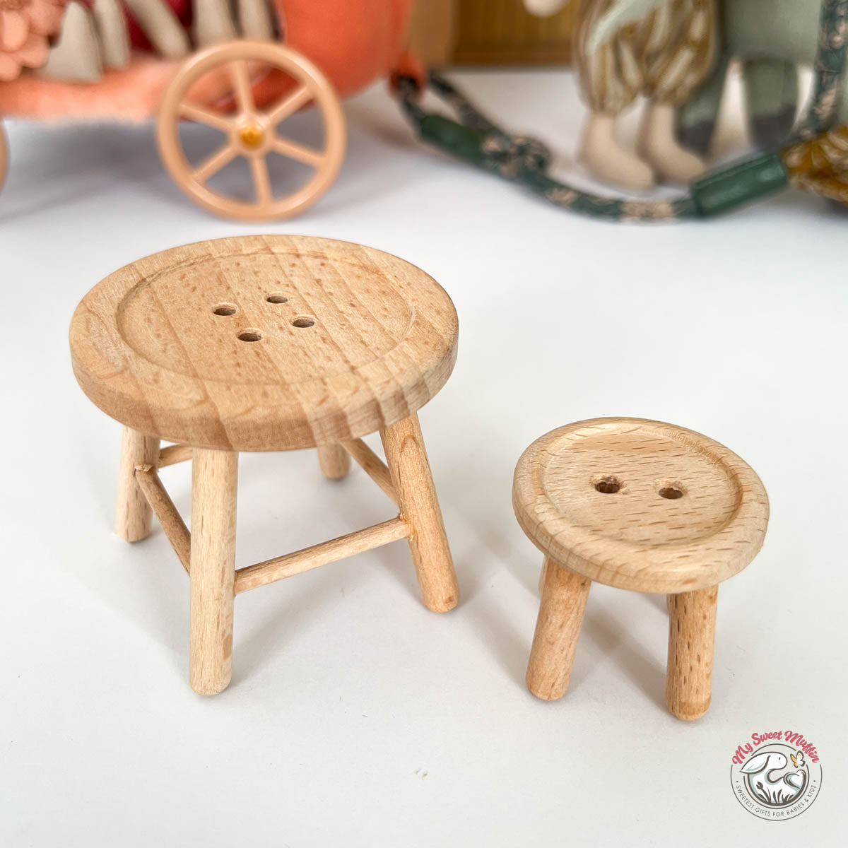 Maileg Mouse Size Button Table and Stool Set