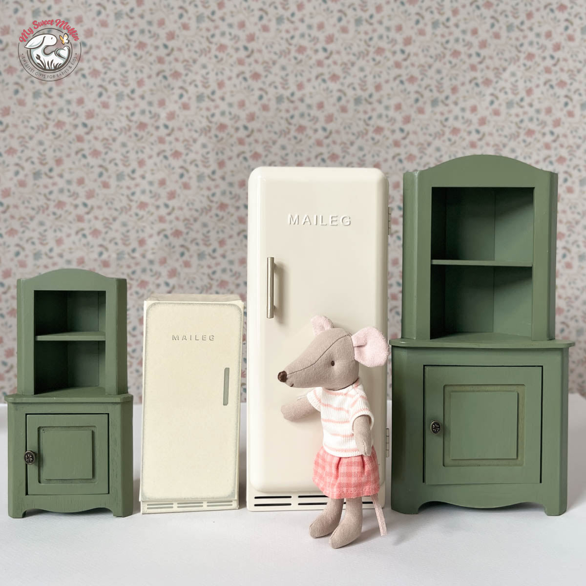 Maileg Doll House Miniature Corner Cabinet, Dark Green