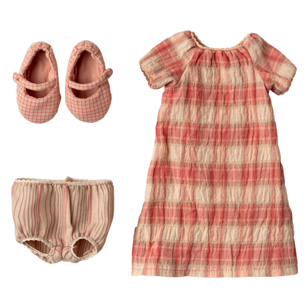 Maileg Size 3 Doll Clothes, Checkered Dress and Shoes (ships in May)