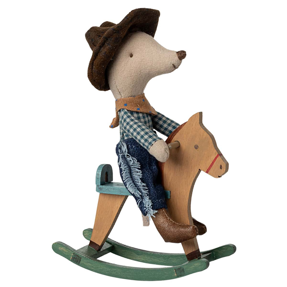 Maileg Cowboy Little Brother Mouse on Rocking Horse (ships in June)