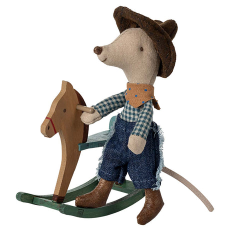 Maileg Cowboy Little Brother Mouse on Rocking Horse (ships in June)