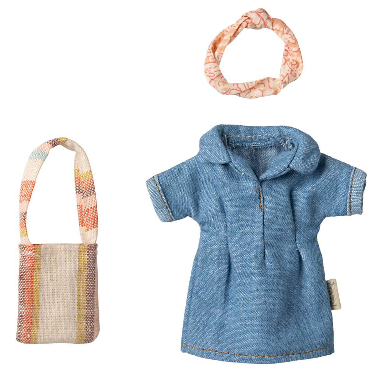 Maileg Mom/Dad Mouse Clothes, Denim Dress with Bag (ships in March)