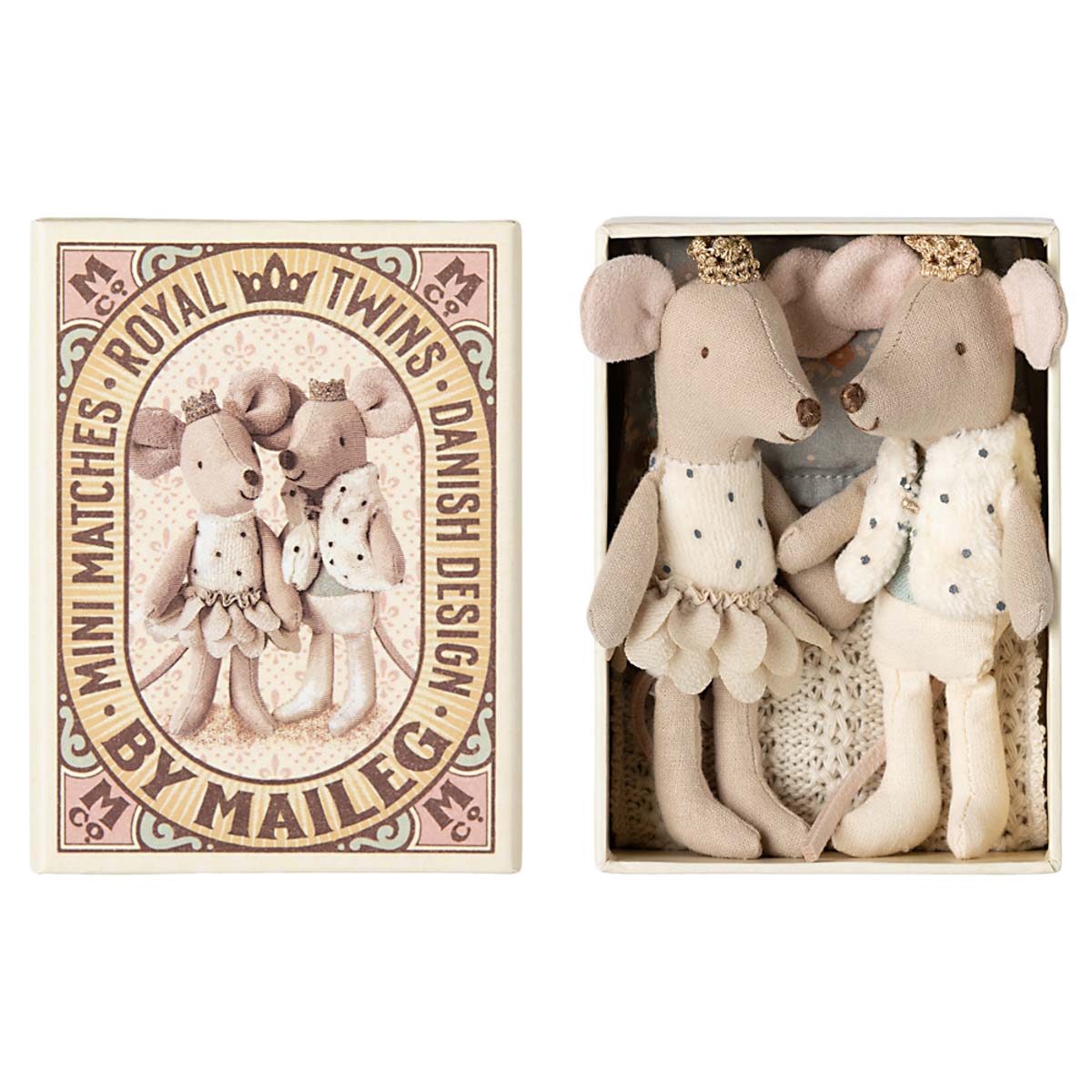 Maileg Royal Twin Little Sister and Brother Mouse in Box, 2025 (ships in late January)