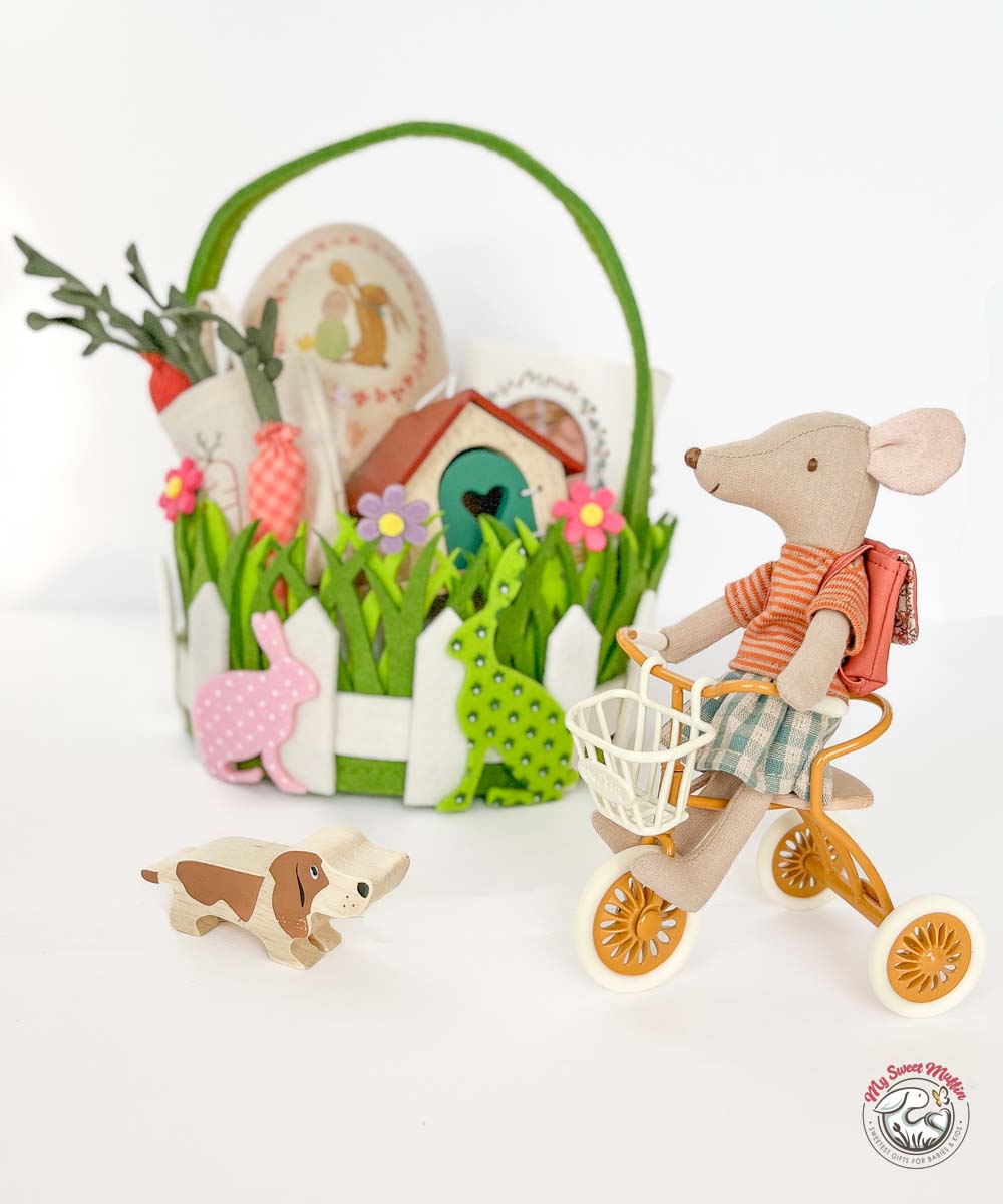 Maileg Big Sister Tricycle Mouse, Old Rose