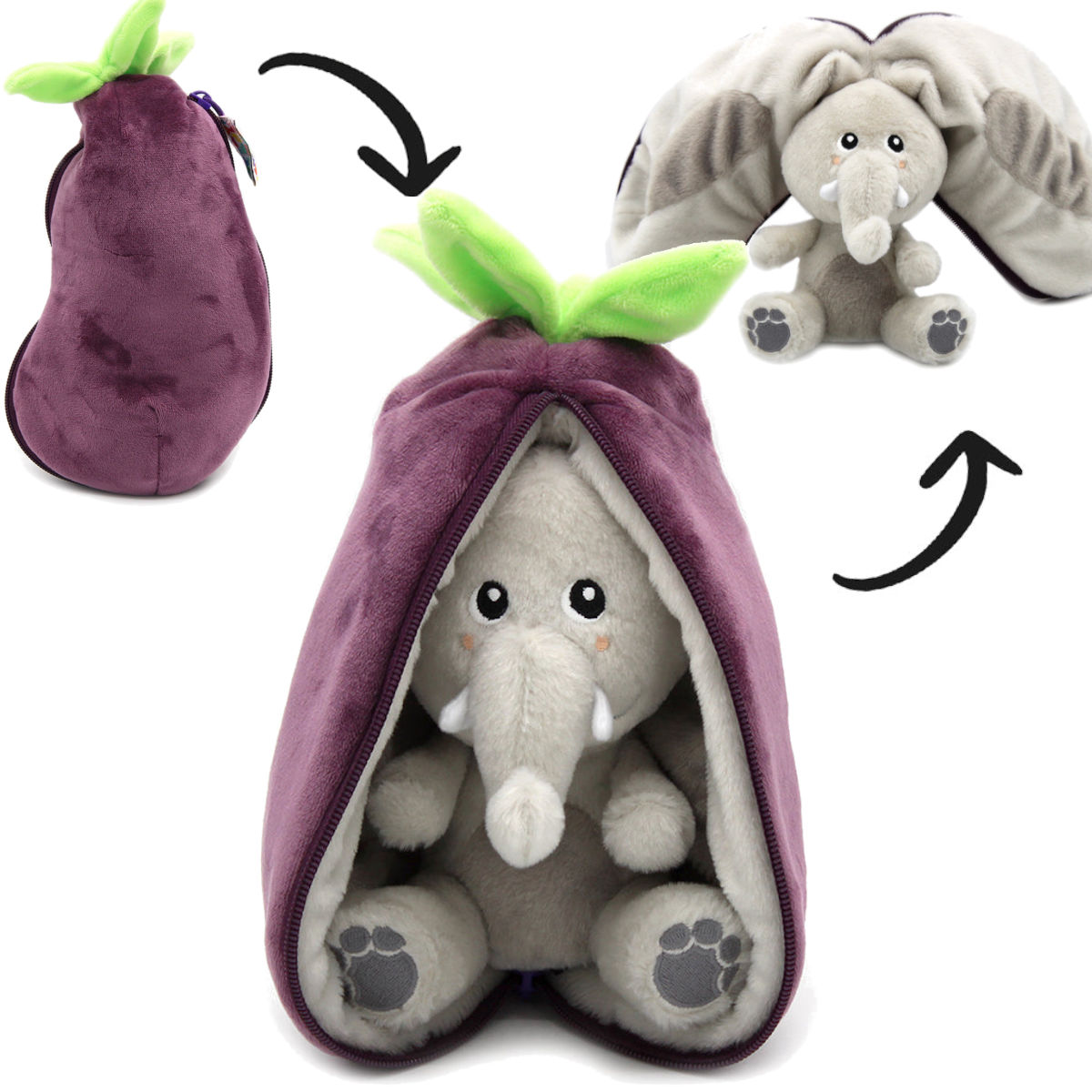 Flipetz Velvet the Elephant/Eggplant Plush Doll