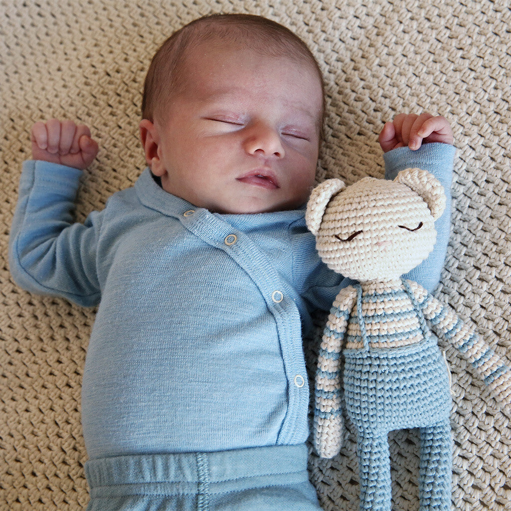 Patti Oslo Organic Crochet Doll, Teddy, Blue