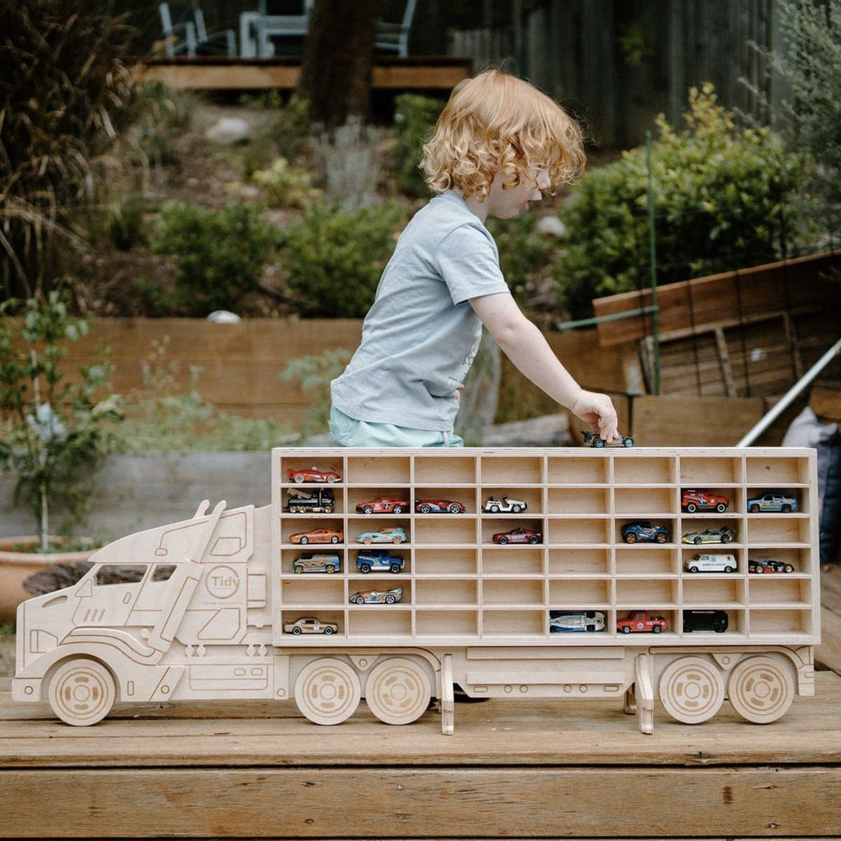 Toy Car Storage Wooden Truck