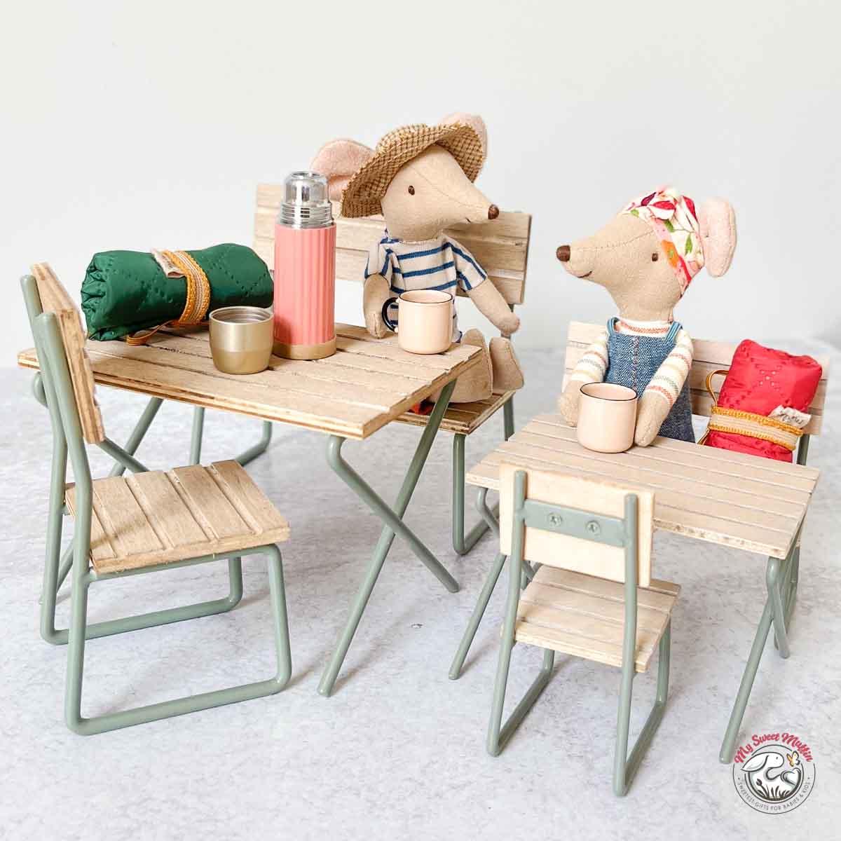 Maileg Doll House Miniature Thermos and Cups, Coral