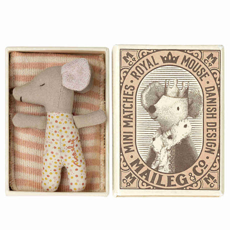 Maileg Sleepy Wakey Baby Mouse in Box, Rose