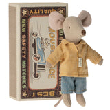 Maileg Big Brother Mouse in a Box, Yellow Shirt