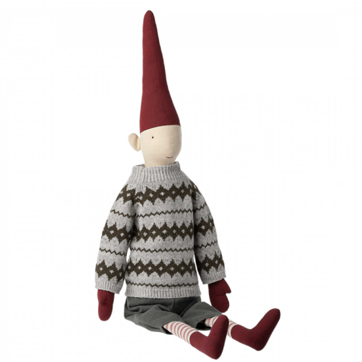 Maileg Mega Pixy Boy in Grey Sweater, Size 6, 42 inches