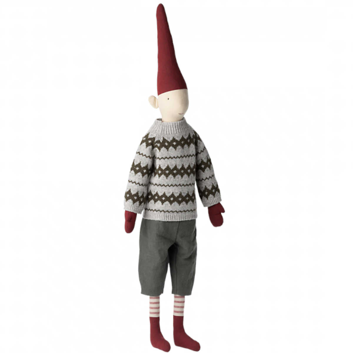 Maileg Mega Pixy Boy in Grey Sweater, Size 6, 42 inches