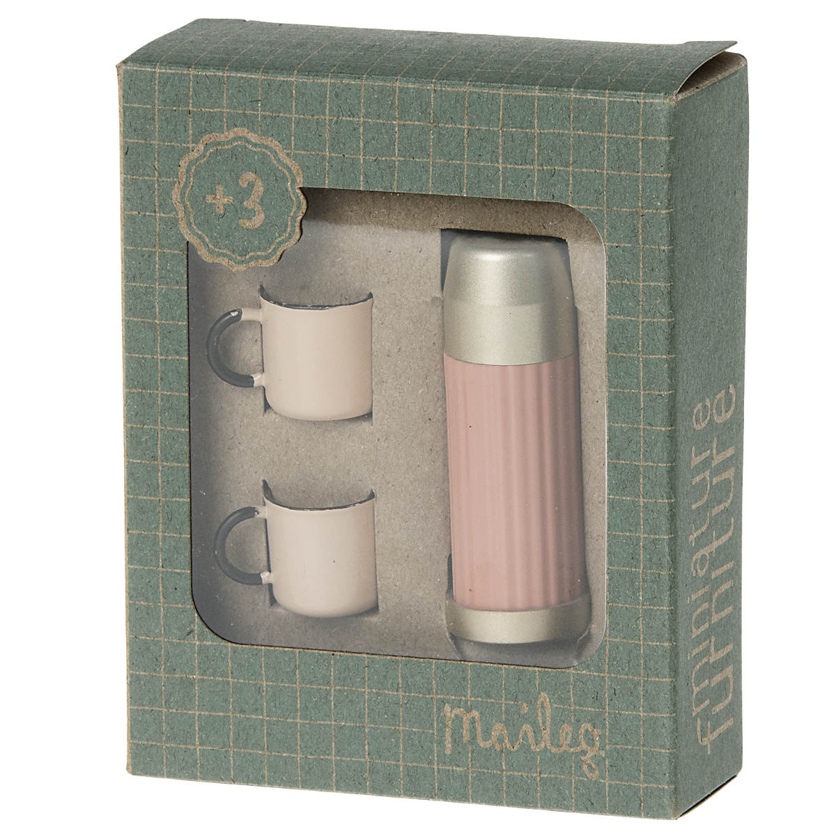 Maileg Doll House Miniature Thermos and Cups, Coral