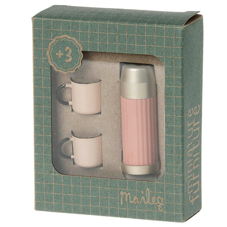 Maileg Doll House Miniature Thermos and Cups, Coral