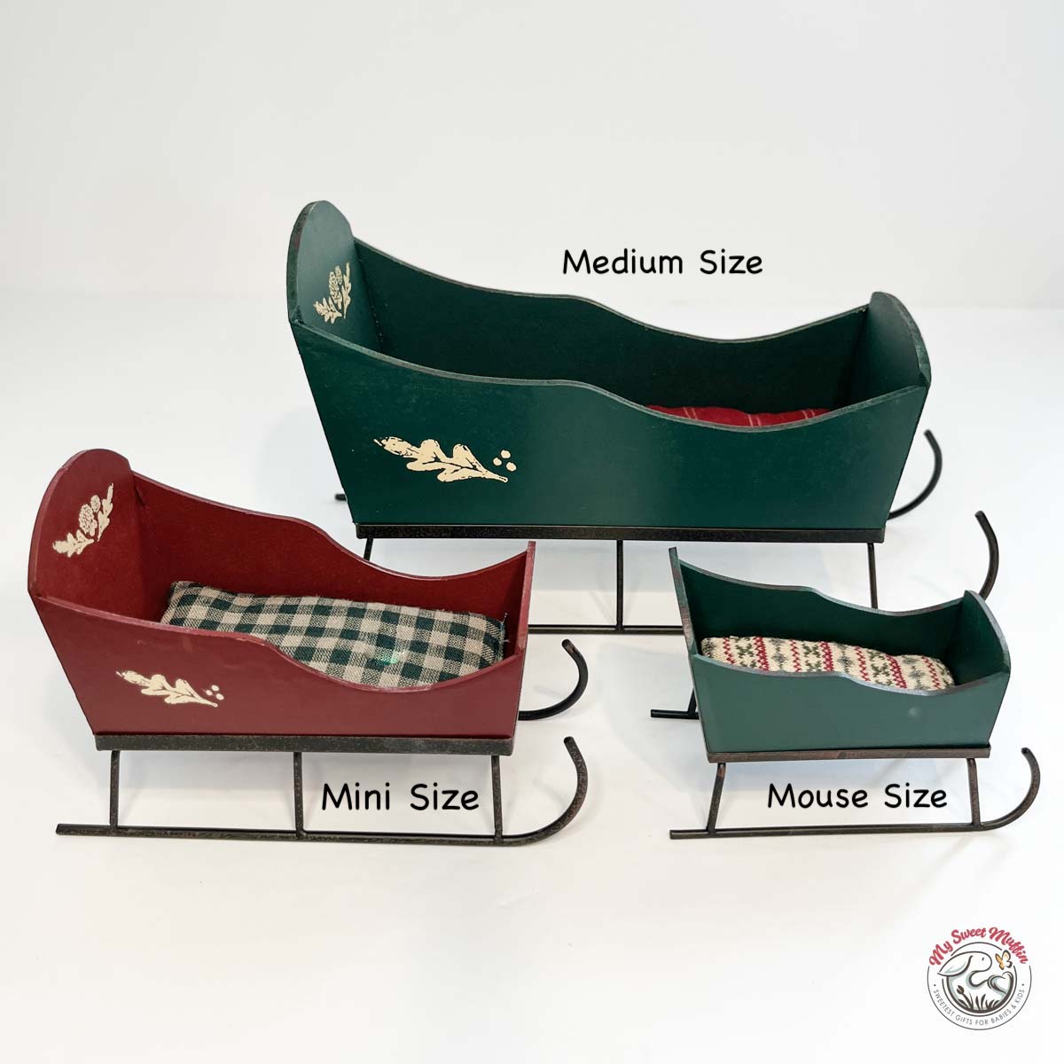 Maileg Medium size Sleigh, Green