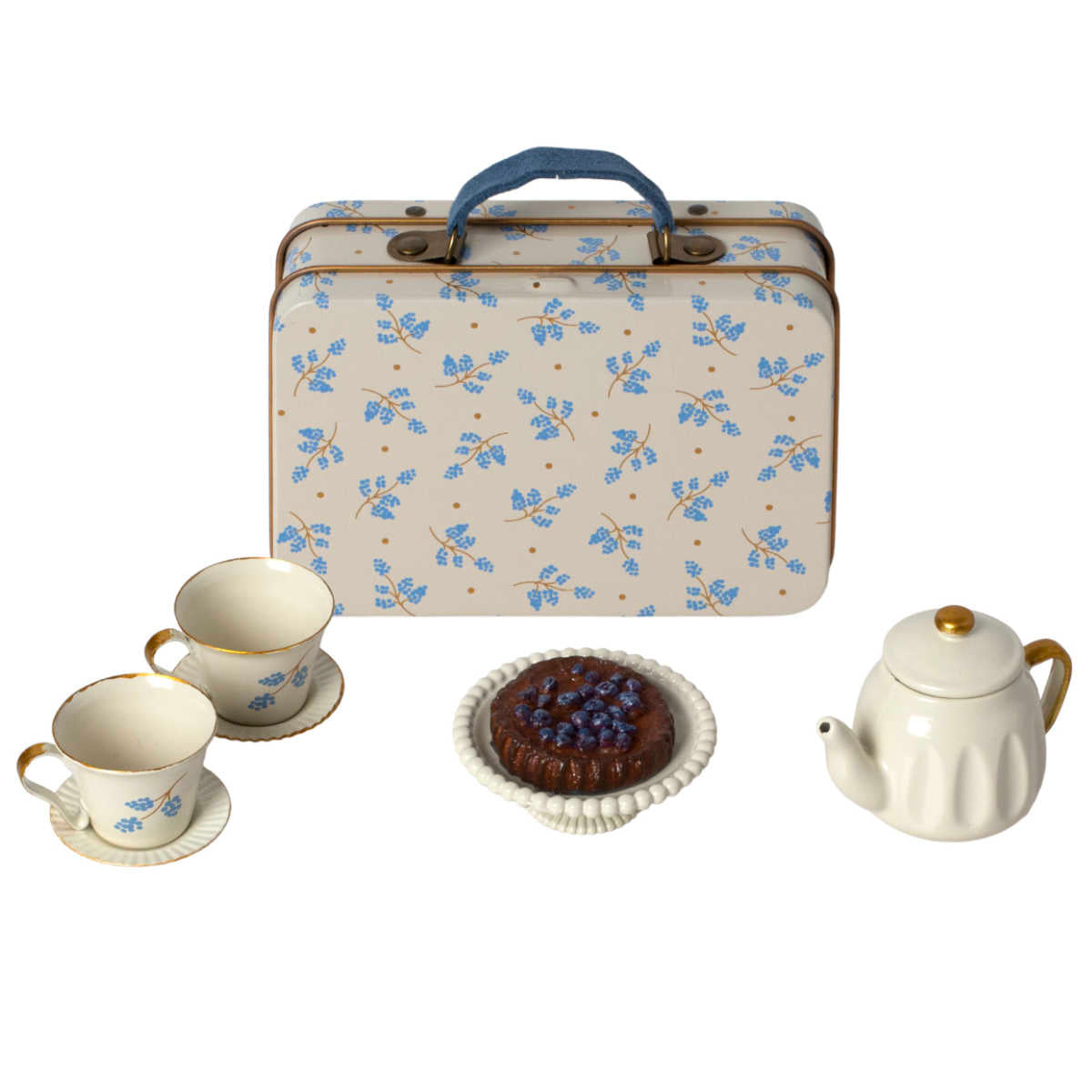 Maileg Tea Set in Suitcase for Mouse dolls, Blue Madelaine