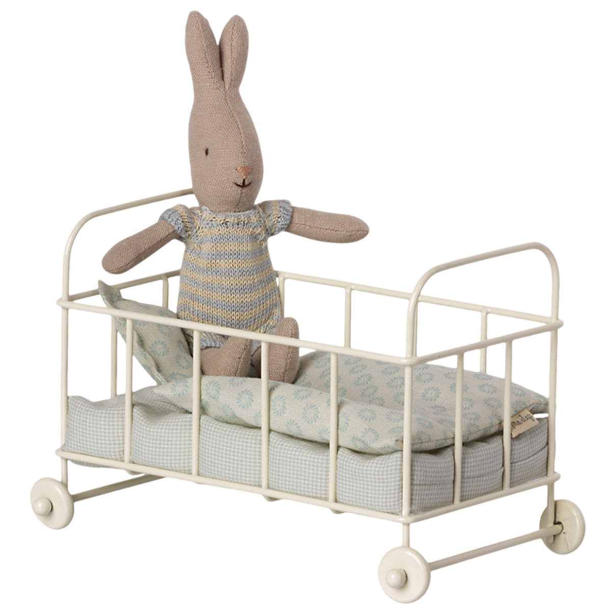 Maileg Metal Doll Crib with Bedding, Blue