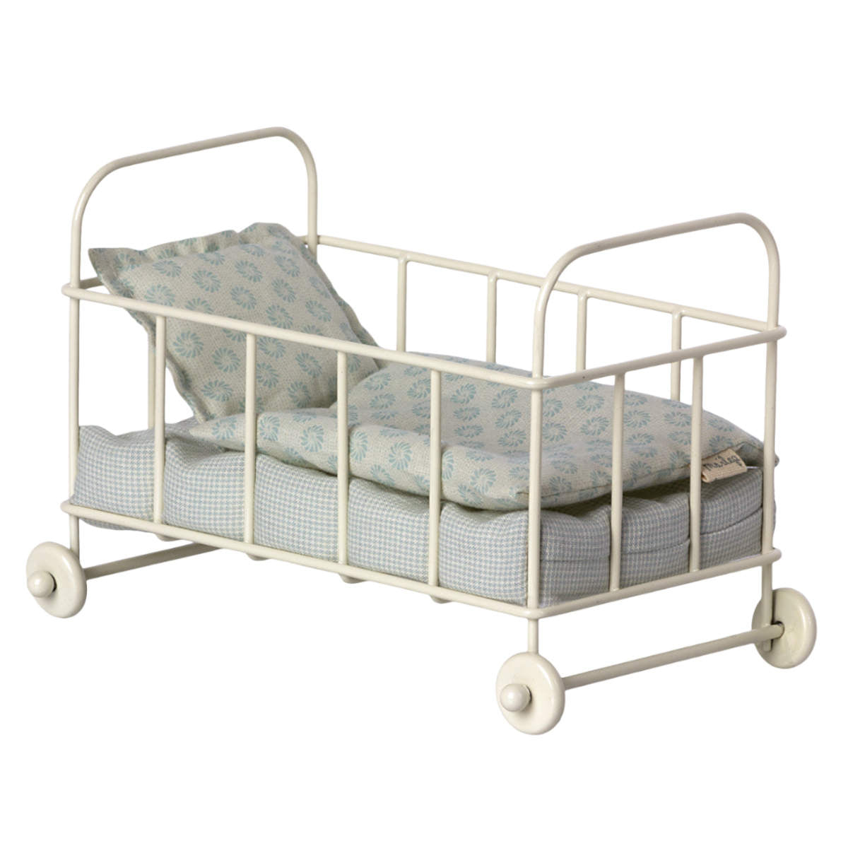 Maileg Metal Doll Crib with Bedding, Blue