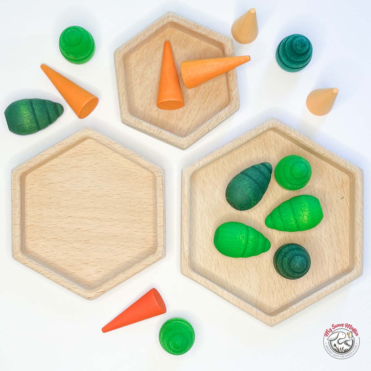 Hexagon Sorting Wooden Trays (Set of 3)