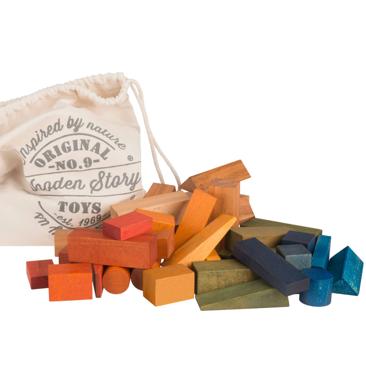 Wooden Story Rainbow XL Wooden Blocks in Sack, 50pcs