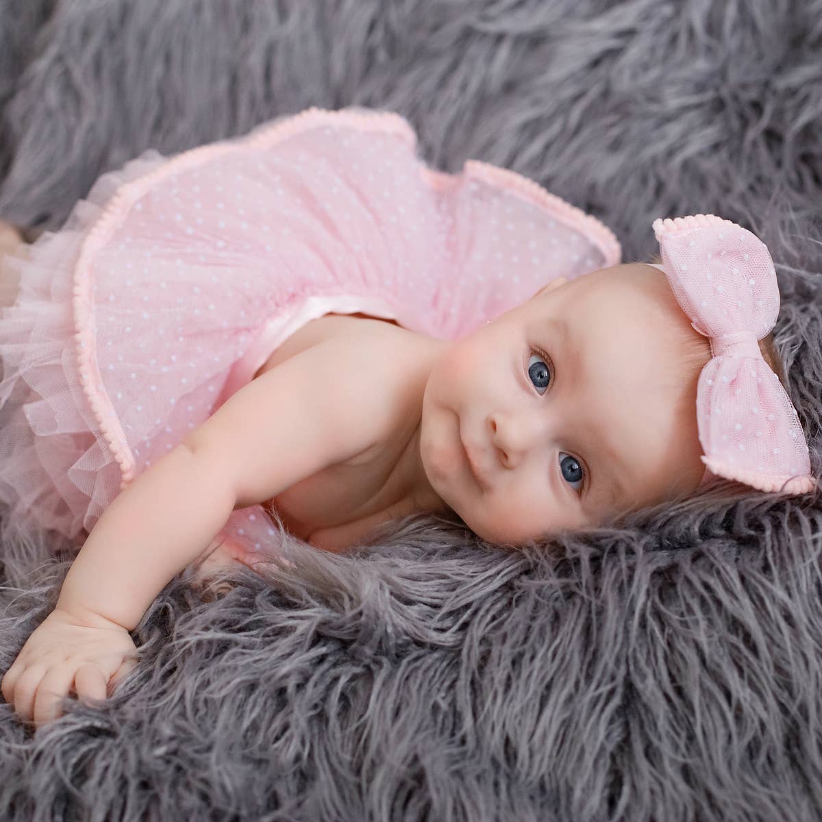 Pink Pompom Newborn Baby Girl Tutu with Headband