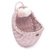 Lilu PomPom Wicker Wall Basket, Dusty Pink