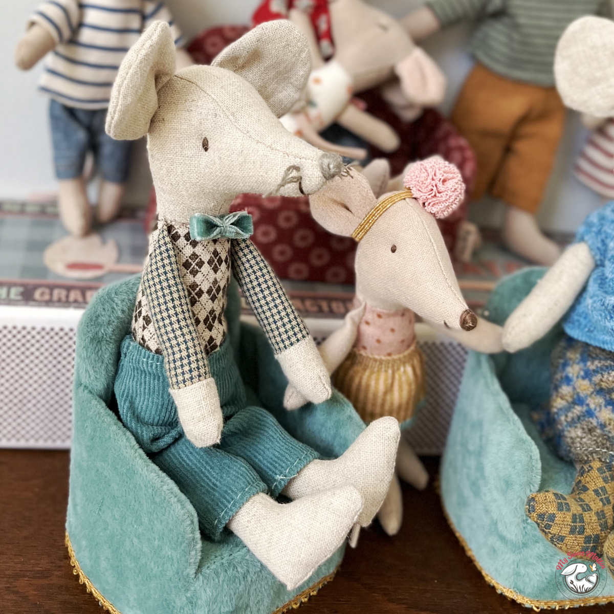 Maileg Grandma and Grandpa Mouse in Matchbox Bed