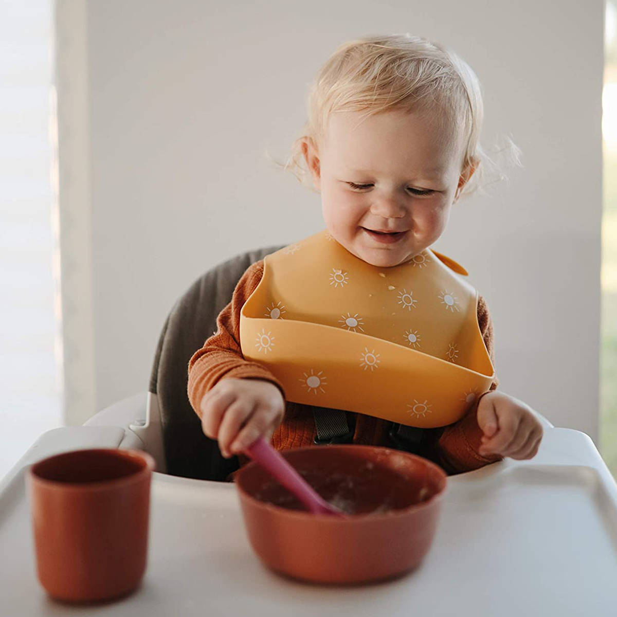 Mushie Silicon Baby Bib, Dinosaurs