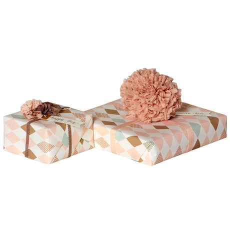 Maileg Harlekin Wrapping Paper, Rose with Gold, 11 yards