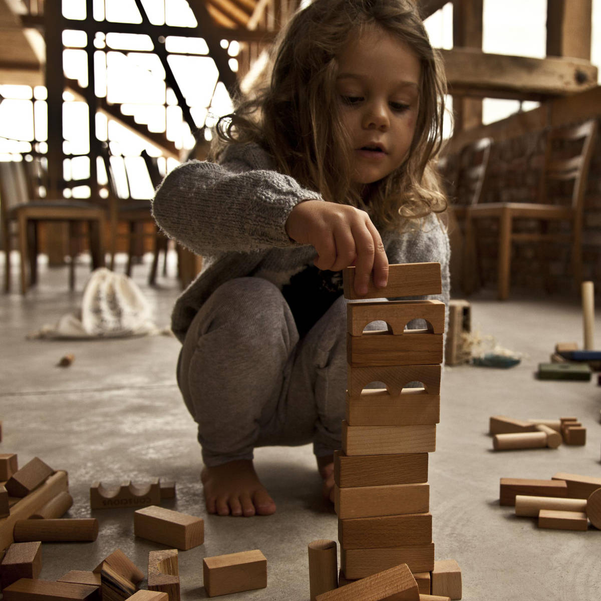 Wooden Story Natural Blocks in Tray, 54pcs