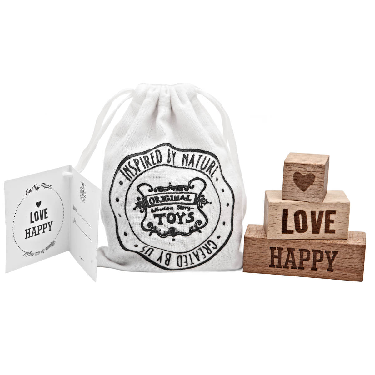 Wooden Story Happy, Love 3pcs Wooden Block Set