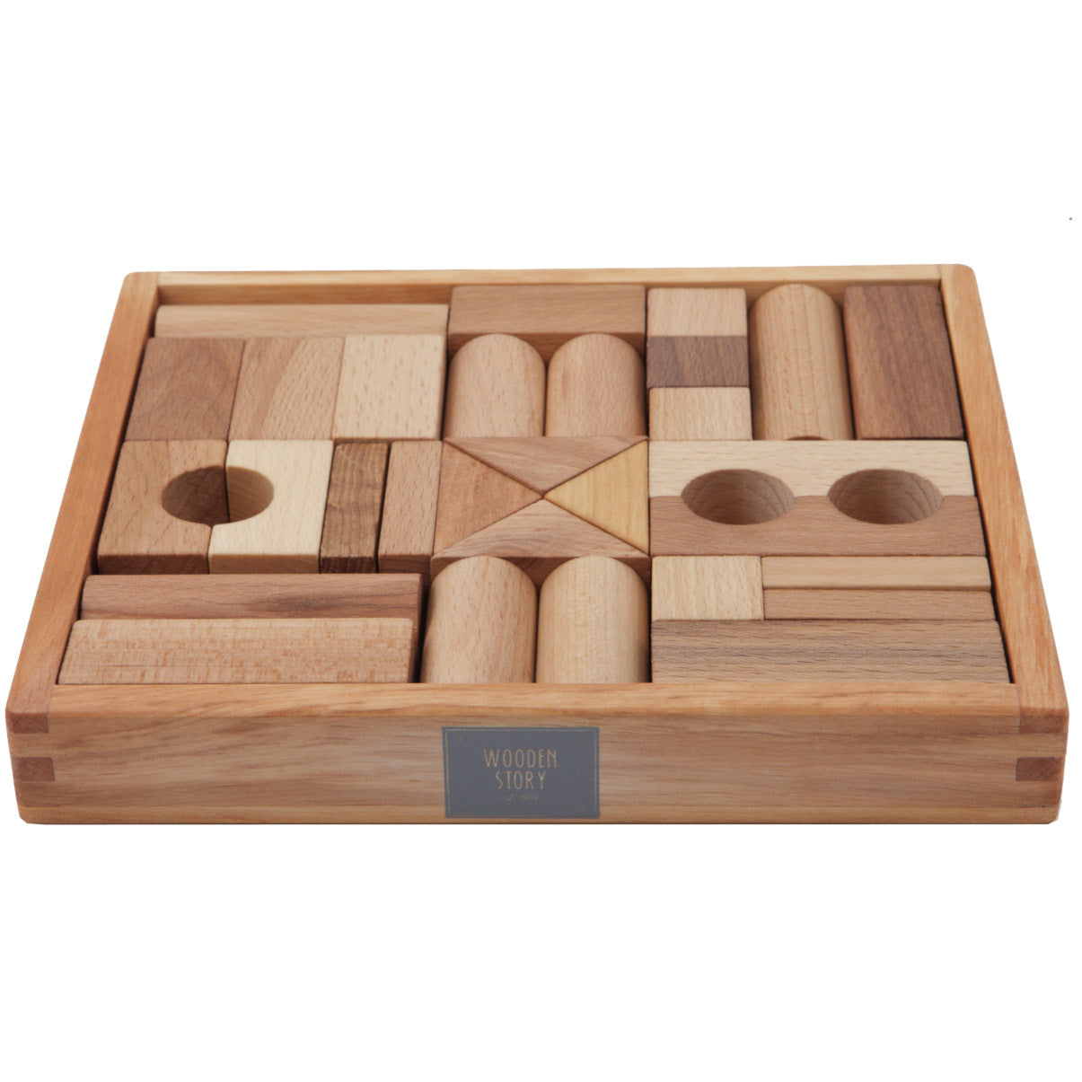 Wooden Story Natural Blocks in Tray, 30pcs