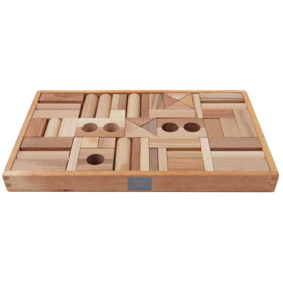 Wooden Story Natural Blocks in Tray, 54pcs