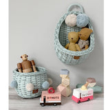 Lilu PomPom Wicker Basket, Dusty Mint