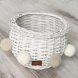 Lilu PomPom Wicker Basket, White