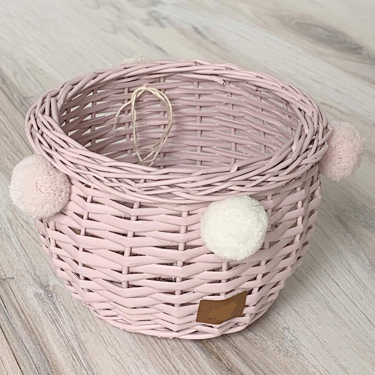 Lilu PomPom Wicker Basket, Dusty Pink