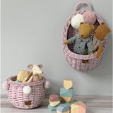 Lilu PomPom Wicker Wall Basket, Dusty Pink