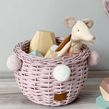 Lilu PomPom Wicker Basket, Dusty Pink