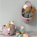 Lilu PomPom Wicker Basket, Dusty Pink